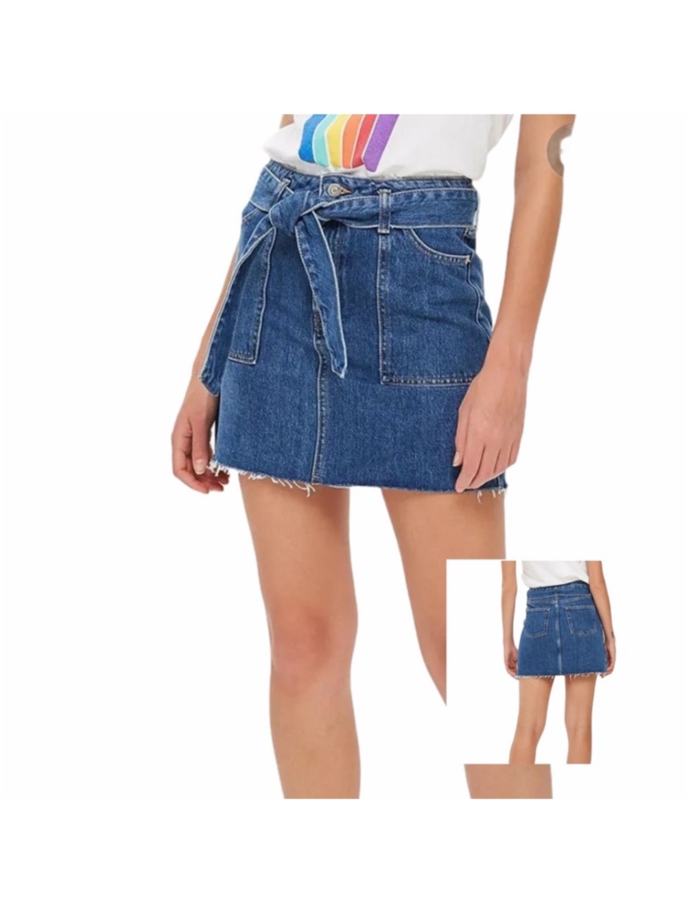 TOPSHOP Y2K Women SZ 10 Moto Blue Denim Jean Belted‎ Mini Skir